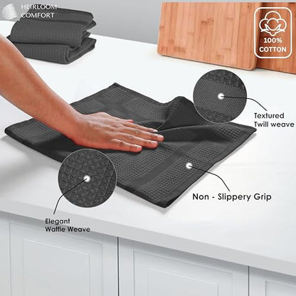 100% Cotton Kitchen Towels, 16"x26", 3 Pack, Waffle Weave, Absorbent, Fast Drying Dishcloth Set for Cleaning, Hand Towels, Dish Rags, Wash Cloth, Durable, Machine Washable, Gray - color: Dark Grey, style: 3 Pack
