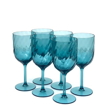 Yalin Set of 6 Unbreakable 15 oz Acrylic Plastic Wine and Water Tumbler Stackable Goblets. (Cyan, 15 oz) - color: Cyan, size: 15 oz