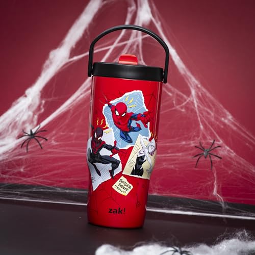 Zak Designs Marvel Spider-Man Siply 20oz Leak-Proof Straw Insulated Tumbler | BPA Free, Stainless Steel, Handle, Cupholder Friendly, Dishwasher Safe, Kids Water Bottle, Reuseable For School, Home, Travel - color: Spiderman