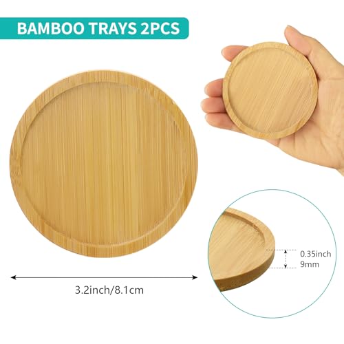 2Pcs Round Bamboo Soap Dispenser Tray, Bathroom Countertop Organizer (2)