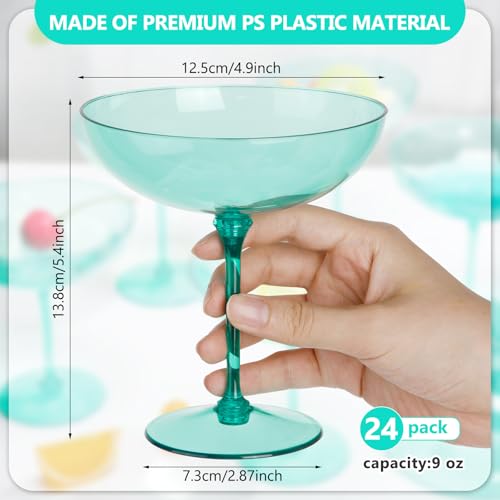 LemonRoad 24 Pcs Plastic Coupe Glasses 9 oz Disposable Martini Glasses for Cocktails, Champagne, Desserts and Espresso, Drinkware Set for Weddings, Birthday Parties, Home Bars (Light Green) - color: Light Green