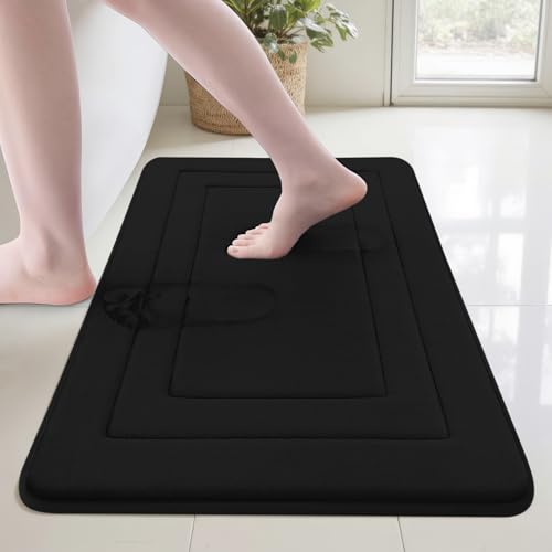 Cupic Cupid Super Soft Memory Foam Bath Mat, Black Bathroom Rugs, Non Slip Bath Mats for Bathroom Floor, Machine Washable Rugs for Shower & Tub, Quick Dry Bath Carpet for Decor, 24" x 16" - color: Black, size: 1'4" x 2' (16" x 24")