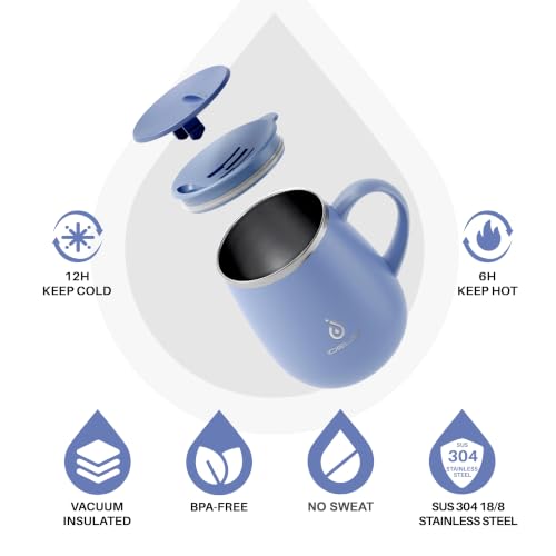Ideus 16 oz Insulated Coffee Mug with Handle and Lid, Double Wall Stainless Steel Vacuum Thermal Coffee Mug, Travel Coffee Cup Thermal Cup for Home and Office (Ocean Blue 2.0, FUJI DAWN) - color: Ocean Blue 2.0