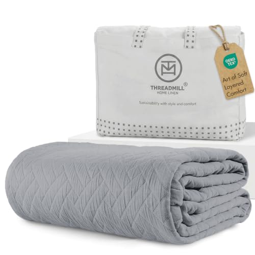Threadmill Cotton King Coverlet Blanket, Jacquard, Scottish Grey, 104x92 in | 100% Cotton, Jacquard Pattern, 104x92 in, All-Season, Lightweight, OEKO-TEX Certified, Machine Washable - color: Classic Scottish Grey, size: King / Cal King