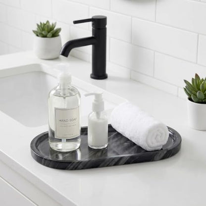 YKAJO Antique Wood Oval Marble Tray, 11.8x5.9 Vanity Perfume Organizer | Honed natural stone; jewelry & trinket dish, ring & key holder, soap & candle catchall; bath counter, dresser, coffee table - color: Antique Wood, size: 11.8" x 5.9" x 0.6"
