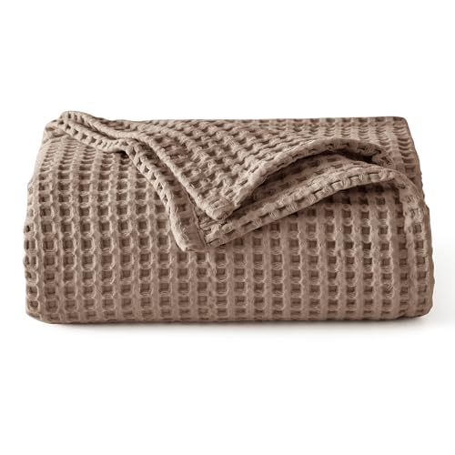 Bedsure Lightweight 100% Cotton Waffle Blanket, Throw XL, Coffee Brown | Summer, Breathable, Soft, Comfort, Light, Thin, Textured, Bed, Couch, Sofa, Chair, 50"x70", Sheet Blanket, Cozy Gifts - color: Coffee Brown, size: Throw Xl (50" X 70")