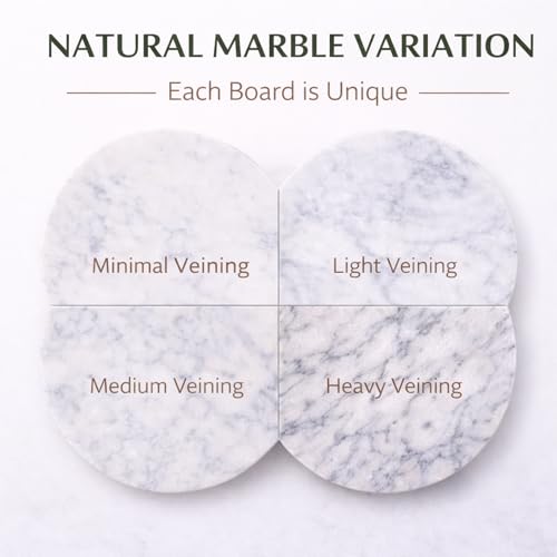 8-Inch Round Marble Cheese Board with Non-Slip Feet | Natural Marble Construction, Unique Veining, 8-Inch Size, 0.5 Inch Thick, Non-Slip Feet, Scratch Protection - color: White, size: 8"L x 8"W