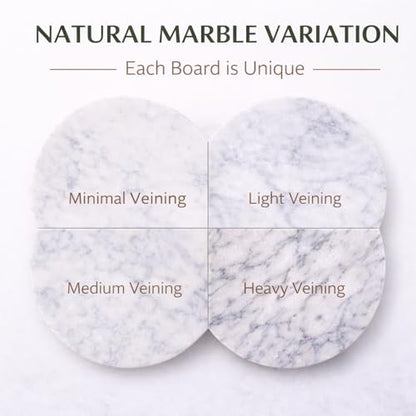 8-Inch Round Marble Cheese Board with Non-Slip Feet | Natural Marble Construction, Unique Veining, 8-Inch Size, 0.5 Inch Thick, Non-Slip Feet, Scratch Protection - color: White, size: 8"L x 8"W