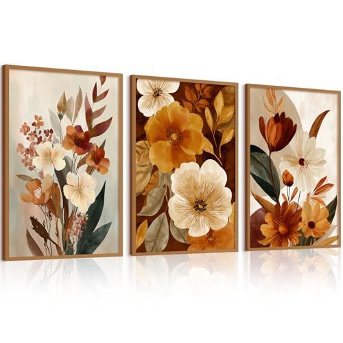 Boho Flower Wall Art Vintage Abstract Floral Prints Botanical Canvas Wall Decor Flower Farmhouse Pictures Fall Plant Poster Rustic Autumn Floral Artwork for Bedroom Living Room 12x16x3 Inch Unframed ﻿ - color: Boho Floral Art, size: 16"L x 12"W, style: Un