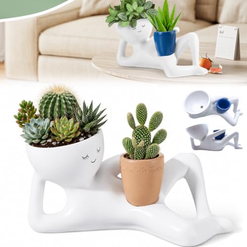 Funny Plant Pots, Unique Face Planter, Funny Succulent Plant Pot with Drainage Hole, Cute Resin Indoor Planter for Small Plants, Quirky Desk Decor & Novelty Gift for Plant Lovers (Yellow, 1) - color: Yellow