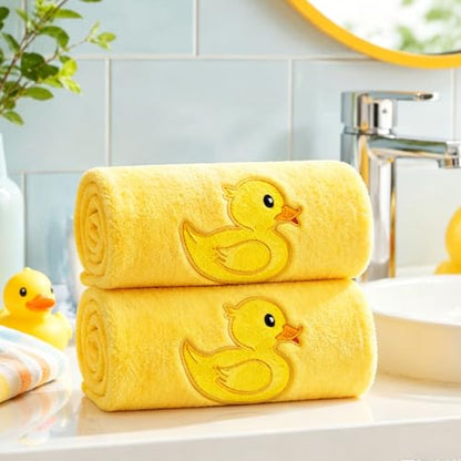 FYSUIMU Rubber Ducky Hand Towels Yellow Duck Embroidered Cotton Bathroom Towel Absorbent Bath Towel for Kitchen Dish Drying Cleaning Cooking, 29.5 x 13.7 Inch, 2Pcs - color: Yellow