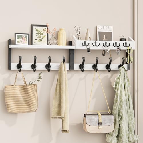 Evermagin 35" Coat Rack Wall Mount with Shelf for Entryway, White | Wall Mounted Coat and Key Rack with Hooks, Key Holder with Mail Organizer for Wall, Living Room, Mudroom, Bedroom - color: White, size: 35 inch
