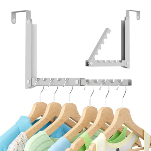 Over The Door Hanger Clothes Drying Rack, Foldable Over The Door Organizer Hooks with 10 Ridges,Portable Hanging Door Coat Towels Storage Rack for Small Space Laundry Room Bathroom Closets - color: Grey-1(m3)