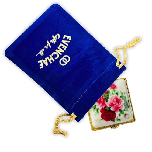 Tiny Square Porcelain Trinket Box | Pink Rose Bouquet | French Style Gift Box with Velvet Bag - style: Pink Rose Bouquet Square