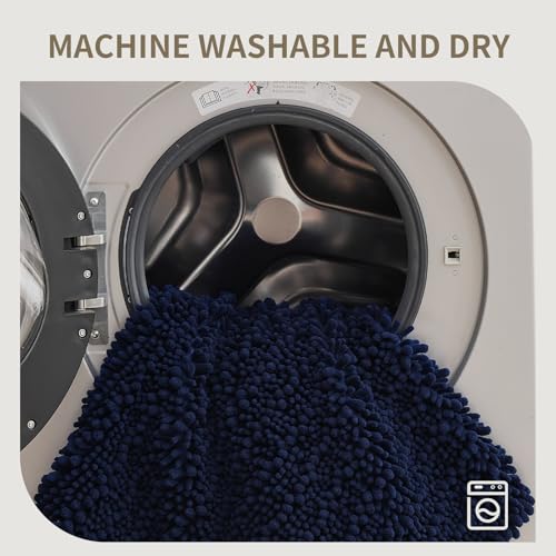 Toilet Rugs U-Shaped Mat 24x24, Contour Bathroom Mat - Ultra Soft & Absorbent Chenille, Quick-Dry, Machine Washable with Non Slip Barrier Backing, Navy Blue - color: Navy, size: 24" X 24"(Toilet Rug)