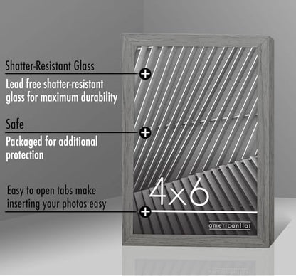 Americanflat 4x6 Picture Frame with Shatter-Resistant Glass - Streamline Collection - Thin Border Photo Frame for Tabletop and Wall Display - Hanging Hardware and Easel Stand Included - Grey | Shatter-resistant glass, wall or tabletop display with include