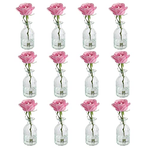 Set of 12 Glass Vases Bud Vases in Bulk, Small Vase for Flowers | Clear Vases Set for Rustic Wedding Decorations, Home Table Flower Decor, Shelf Decor Mini Vases 2.85"X 5.4" - size: 12 Pcs