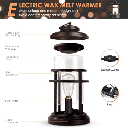 SALKING Electric Wax Warmer - Metal Wax Melt Warmer for Scented Wax,Candle Wax Burner Fragrance Warmer and 2 Edison Bulbs, Wax Melt Melter for Home Decor Office,Birthday Gifts for Women