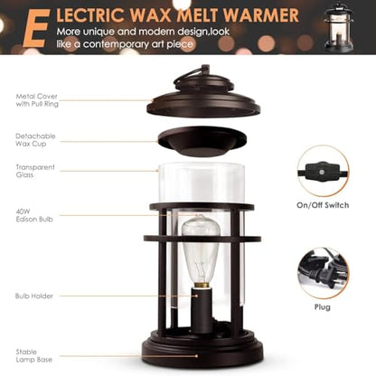 SALKING Electric Wax Warmer - Metal Wax Melt Warmer for Scented Wax,Candle Wax Burner Fragrance Warmer and 2 Edison Bulbs, Wax Melt Melter for Home Decor Office,Birthday Gifts for Women
