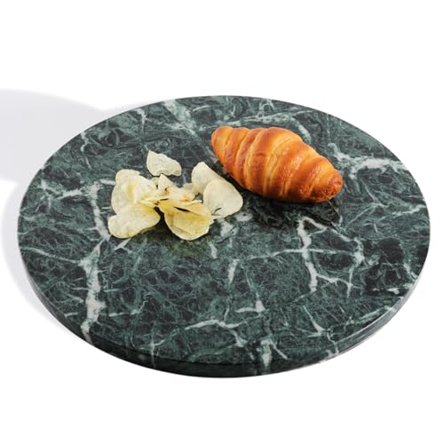 Indian Marble Cutting Board for Kitchen, 16" Round Hand Crafted Marble Slab for Cheese, Charcuterie, Pastry Board - Wedding Gift, House Warming Gift(Indian Green) - color: Green Marble-Indian Green, size: 16"L x 16"W