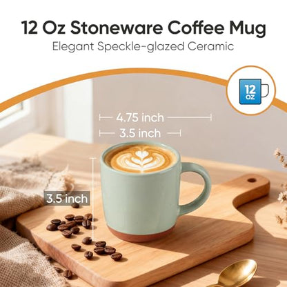E-far Ceramic Coffee Mug Set of 4, 12oz Stoneware Coffee Cup with Handle, Porcelain Tea Cups, Modern Farmhouse Latte Mug Gift Set for Women & Men, Microwave Safe, Speckled Green - color: Speckled Green