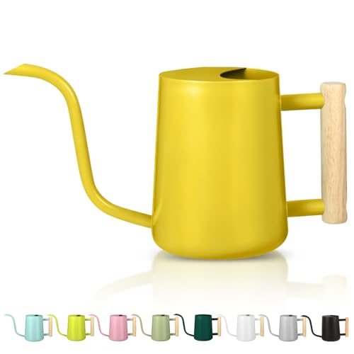 Watering Can Indoor Plants, 35oz Small Stainless Steel Metal Watering Can Modern Decorative Watering Pot with Long Spout for Indoor House Plant Bonsai Garden Flowers (Yellow) - color: Yellow