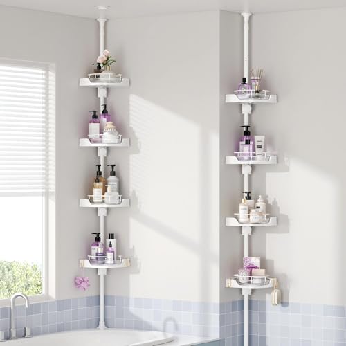 YCIA&DONE 360° Rotating Shower Caddy Tension Pole, 4 Tiers Corner Shower Organizer for Bathroom Shelf Bathtub, Adjustable Standing Shower Rack, Easily Assemble, 34-124 Inch Height, White - color: White, size: 4tiers