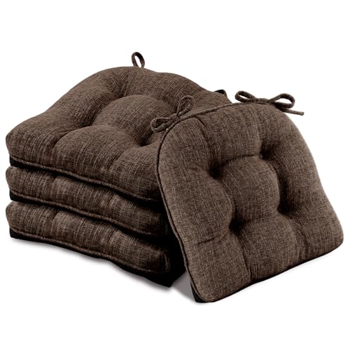 Basic Beyond Chair Cushions for Dining Chairs 4 Pack, Chair Cushion with Ties and Non Slip Backing, 15.5 x 15.5 inches Tufted Chair Pads for Dining Chairs(Brown) - color: Brown, size: 4 Count (Pack of 1)