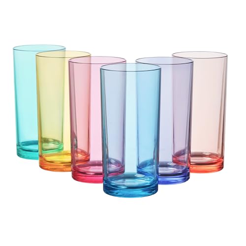 US Acrylic Classic Plastic Reusable Drinking Glasses (Set of 6) 16oz Water Cups Assorted Colors | BPA-Free Tumblers, Made in USA | Top-Rack Dishwasher Safe - color: Assorted, size: Water Tumblers