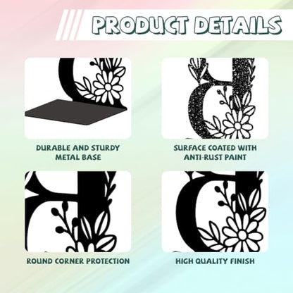 5.3"x4.3"x7.1" Metal Bookends, Heavy Duty Book Ends for Shelves | Letter B with Flower Theme Cast Iron Book Supports, 1 Pair Decor Stoppers for Desk, Library, Office & Home Shelves - style: Letter B with Flower
