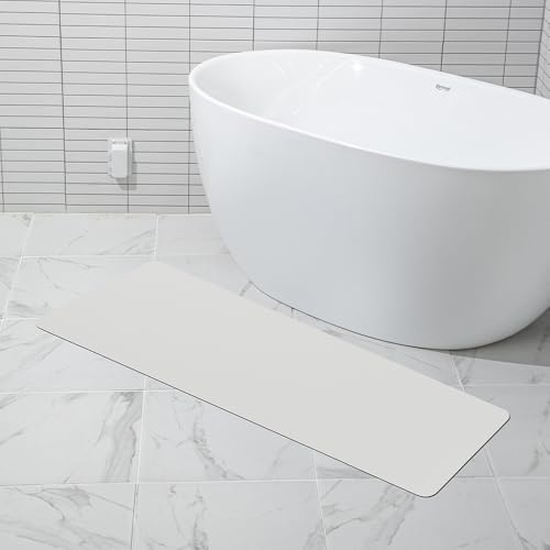 Super Absorbent Long (15.5in x 47.2in) Diatomaceous Earth Bath mat Bathroom Bathtub mat Fast Drying Non-Slip Shower Mat Bath Stone Mat Super Absorbent Bathroom Floor Mat, Machine Washable (Beige)