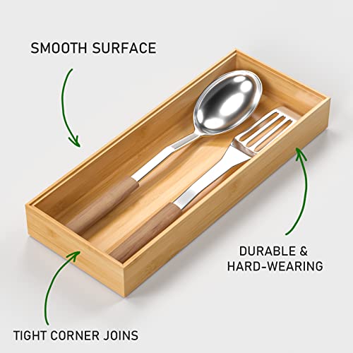 VeyFey Bamboo Drawer Organizer, Stackable Utensil Organizer for Kitchen, Bamboo Storage Box Wood Silverware Tray for Drawer 15" x 6" x 2" Set of 2 - size: 15" x 6" x 2"