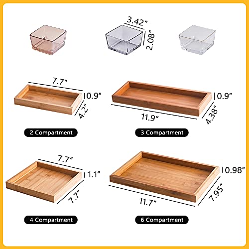 6 Compartment Glass Fruit Bowl with Wooden Tray Creative Snack Serving Tray Divided Serving Platter Reusable Ice Cream Cups Removable Salad Bowls for Snack Candy Nuts Desserts Transparent - color: Transparent, size: 6 Compartment