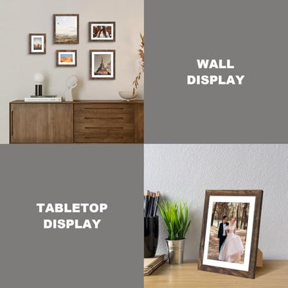 iRahmen 10x12 Picture Frame with Mat 8x10 - High Definition Real Glass Wooden Photo Frames for Tabletop Display and Wall Mounting (Brown, Set of 4) - color: Brown, size: 10X12