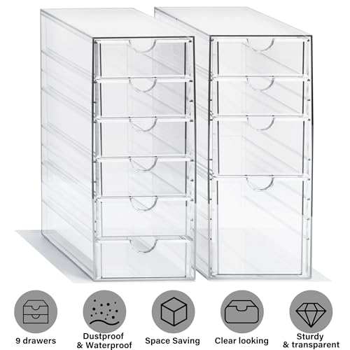 Prsildan Hair Accessories Organizer Acrylic Drawer with 10 Drawers | Clear, Craft Art Supply Storage, For Office Desk Bathroom Vanity Countertop, Set of 2 - size: 10 Drawers