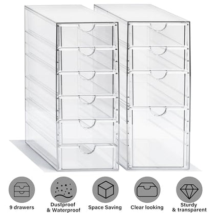 Prsildan Hair Accessories Organizer Acrylic Drawer with 10 Drawers | Clear, Craft Art Supply Storage, For Office Desk Bathroom Vanity Countertop, Set of 2 - size: 10 Drawers