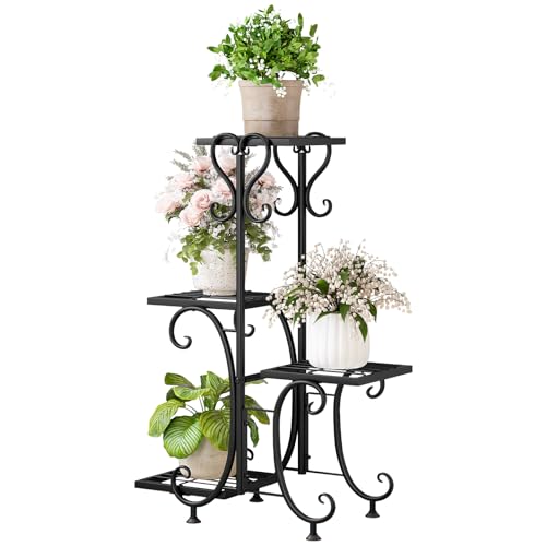 INGIORDAR Plant Stand Indoor Outdoor 4Tier Tiered Shelf Flower Pot Rack | Metal European Style Design with Foot Pads for Patio Garden Balcony Corner Living Room Black - size: 4 Pots