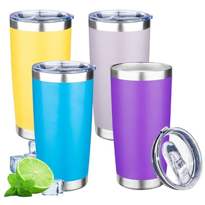 20oz Tumbler with Lid Double Wall Vacuum Insulated Travel Coffee Mug Stainless Steel Thermal Cup Powder Coated Sturdy Coffee Tumbler Bulk for Hot and Cold Beverages(Purple-Blue-Lavender-Yellow,4) - color: Purple-Blue-Lavender-Yellow, size: 20 Ounces (4 Pa