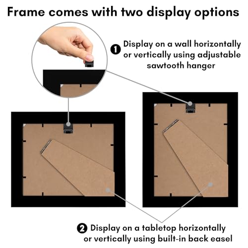 Americanflat 4x5 Picture Frame - Engineered Wood - Black | Shatter-resistant glass, wall or tabletop display with included easel, sawtooth hangers included - color: Black, size: 4x5