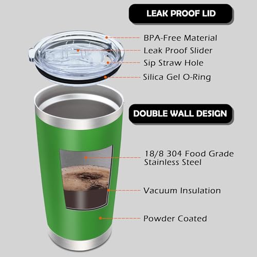 20oz Tumbler with Lid Stainless Steel Tumblers Insulated Mug Green 12P - color: Green