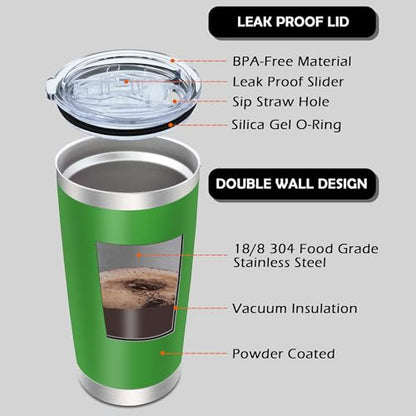 20oz Tumbler with Lid Stainless Steel Tumblers Insulated Mug Green 12P - color: Green