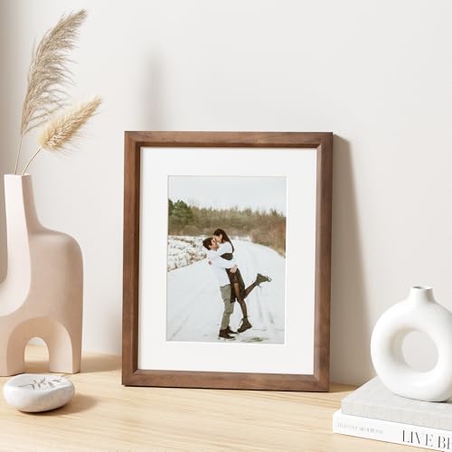 8x10 Picture Frame Natural Solid Walnut Photo Frames with 5x7 Removable Mat Wall Hanging Large Handcrafted Frame with HD Plexiglass Wall and Tabletop Display Large Poster Frame - color: Walnut, size: 8X10,1P