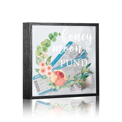 Honeymoon Fund Box, 8×8 Wedding Shadow Box Frame with Slot, Greenery Bloom Floral Wedding Money Saving Decoration for Reception Bridal Shower, Travel Fund Memory Keepsake Gift -A16 - size: 8×8 pink bloom floral