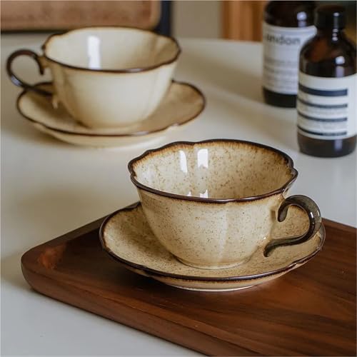 Ceramic Afternoon Tea Cup And Saucer Set, Home Cafe, Office Teaware, Coffee Mug With Handle, Novel Gift, 240ml(Color-A) - color: Color-a