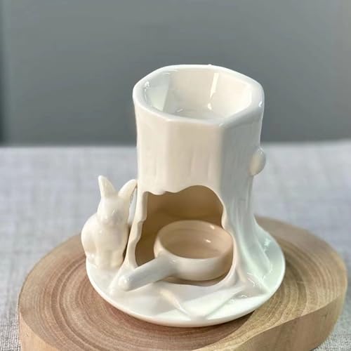 Ceramic Essential Oil Burner Wax Melt Burners,Aromatherapy Aroma Burner,Ceramic Tea Light Candle Holder,Oil Diffuser for Home Bedroom Decor,4.5 Inches,White Rabbit,1 Piece
