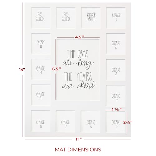 All Things For Mom School Years Reclaimed Wood Picture Frame with Mat - 11x14 Wooden Framed Photo Collage Mat – Pre-School & Kindergarten to 12th Grade Graduation (15 Photos, 2PreK-12th, White Mat) - color: White Mat w/ Frame, size: 15 Photos, 2 Pre Schoo