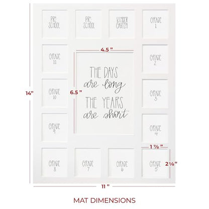 All Things For Mom School Years Reclaimed Wood Picture Frame with Mat - 11x14 Wooden Framed Photo Collage Mat – Pre-School & Kindergarten to 12th Grade Graduation (15 Photos, 2PreK-12th, White Mat) - color: White Mat w/ Frame, size: 15 Photos, 2 Pre Schoo