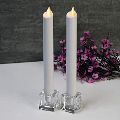 2PCS Square Glass Taper Candle Holders, Crystal Clear, Wedding & Dining | Crisp Transparency, Stable Base, 0.87" Taper Compatible, Light-Refracting, Modern Design, Event & Home Use