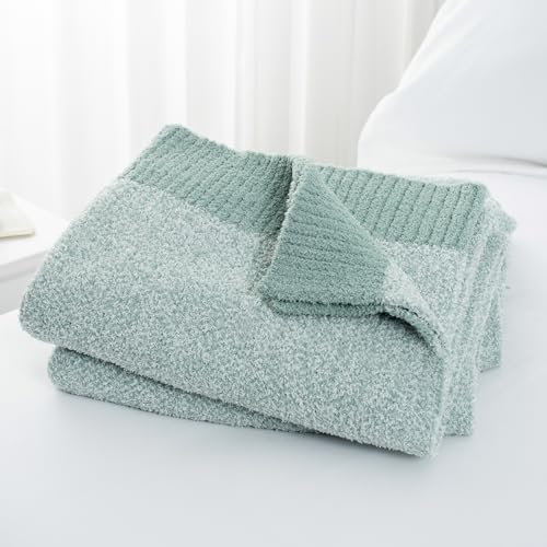 Carriediosa Heather Throw Blanket 60x80, 400GSM Ultra Soft Microfiber | Sage Green, Fuzzy Fluffy Cozy Plush Knit Knitted Throws, Lightweight Cute Preppy Fall Blankets for Couch, Bed - color: Heather - Sage Green, size: 60" X 80"