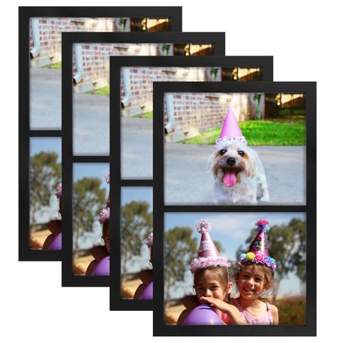 Golden State Art, 8x10 Double Picture Frame, Display Two 8x10 Photos(Black) | Solid Wood- Real Glass for Wall Mounting (Black, 4 Pack) - color: Black, size: 2 Openings 8x10 (4 Pack)